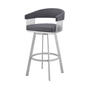 Homeroots 29" Slate Gray And Silver Iron Swivel Low Back Bar Chair   476772