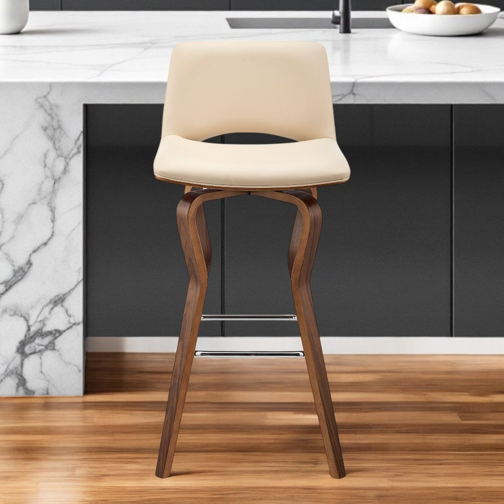 Homeroots 26" Cream And Brown Faux Leather Swivel Low Back Counter Height Bar Chair   476773