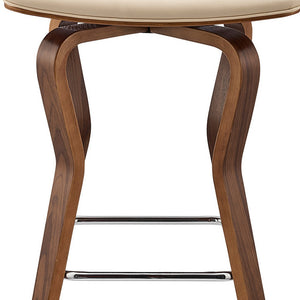 Homeroots 26" Cream And Brown Faux Leather Swivel Low Back Counter Height Bar Chair   476773
