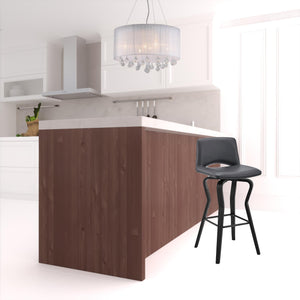 Homeroots 26" Gray And Black Faux Leather And Iron Swivel Low Back Counter Height Bar Chair   476774