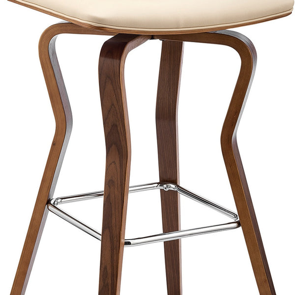 Homeroots 30" Cream And Brown Faux Leather Low Back Bar Height Swivel Bar Chair   476776