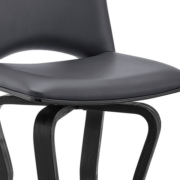 Homeroots 30" Gray And Black Faux Leather And Iron Swivel Low Back Bar Height Bar Chair   476777