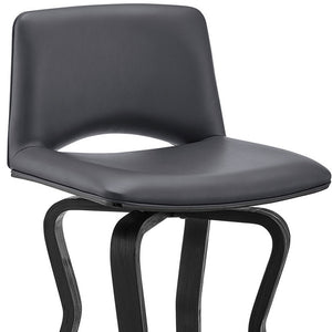 Homeroots 30" Gray And Black Faux Leather And Iron Swivel Low Back Bar Height Bar Chair   476777