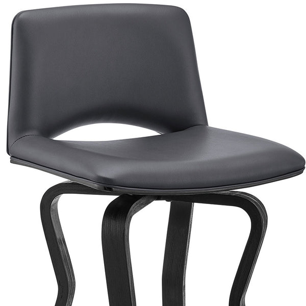 Homeroots 30" Gray And Black Faux Leather And Iron Swivel Low Back Bar Height Bar Chair   476777
