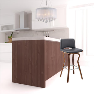 Homeroots 30" Gray And Brown Faux Leather Swivel Low Back Bar Height Bar Chair   476778