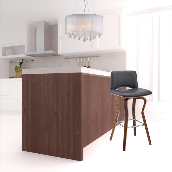 Homeroots 30" Gray And Brown Faux Leather Swivel Low Back Bar Height Bar Chair   476778