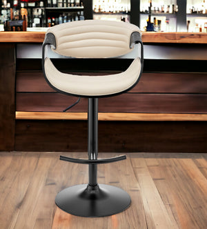 Homeroots Cream And Black Faux Leather Iron Swivel Low Back Adjustable Height Bar Chair   476779