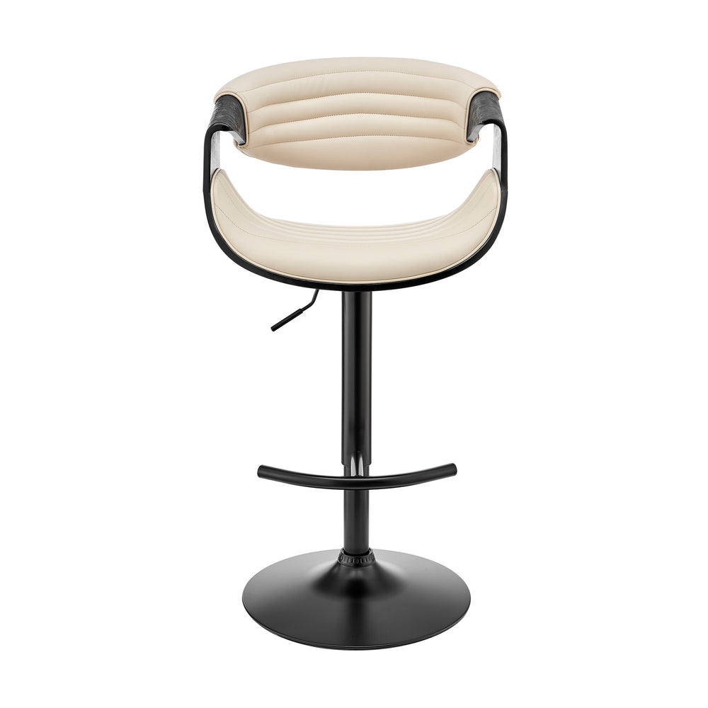 Homeroots Cream And Black Faux Leather Iron Swivel Low Back Adjustable Height Bar Chair   476779