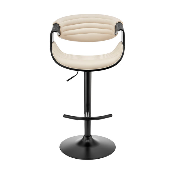 Homeroots Cream And Black Faux Leather Iron Swivel Low Back Adjustable Height Bar Chair   476779