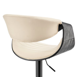 Homeroots Cream And Black Faux Leather Iron Swivel Low Back Adjustable Height Bar Chair   476779