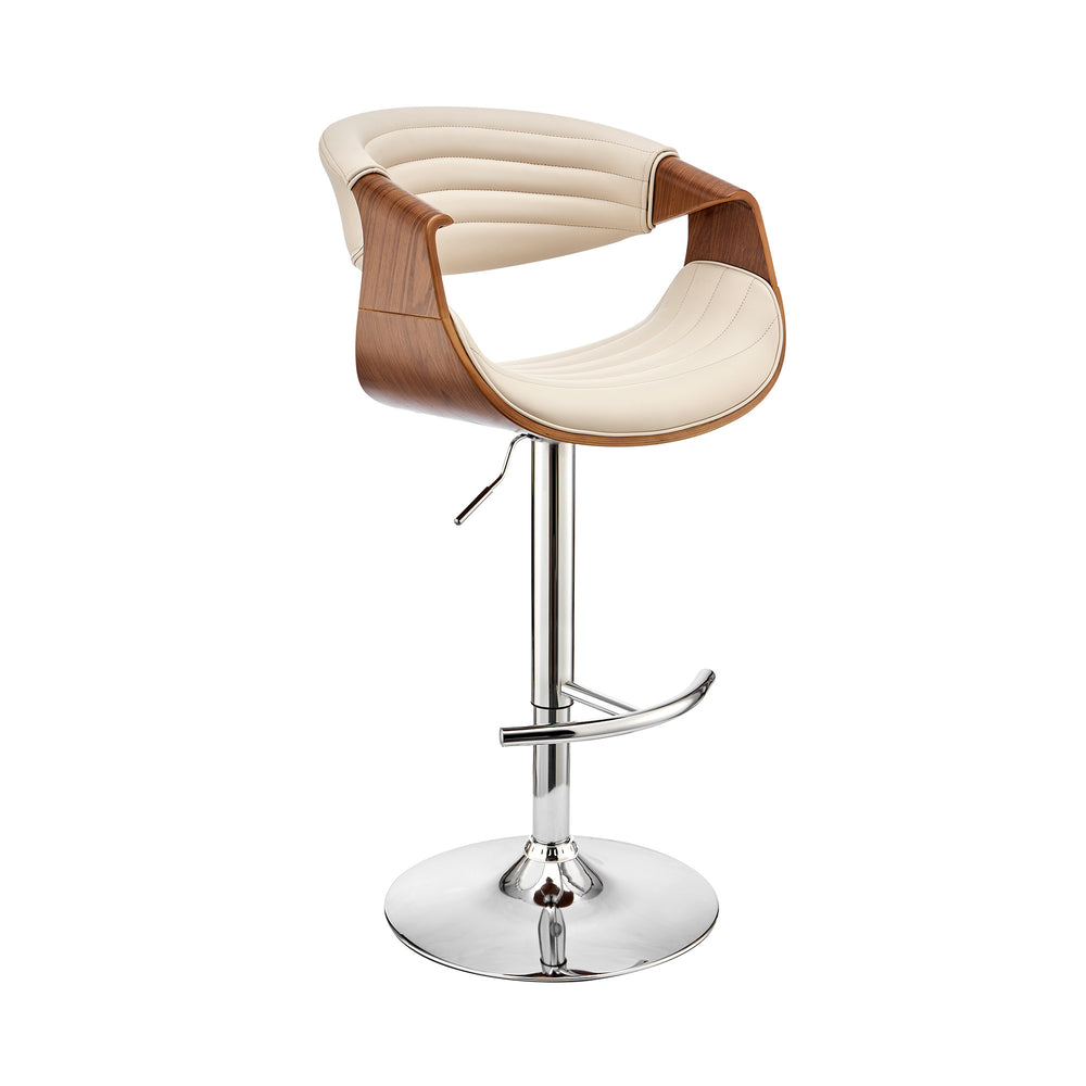 Homeroots 25" Cream And Silver Faux Leather And Iron Swivel Low Back Adjustable Height Bar Chair   476780