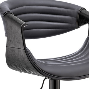 Homeroots Gray And Black Faux Leather Iron Swivel Low Back Adjustable Height Bar Chair   476781