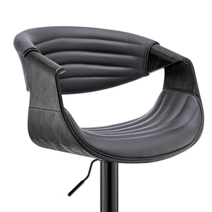 Homeroots Gray And Black Faux Leather Iron Swivel Low Back Adjustable Height Bar Chair   476781