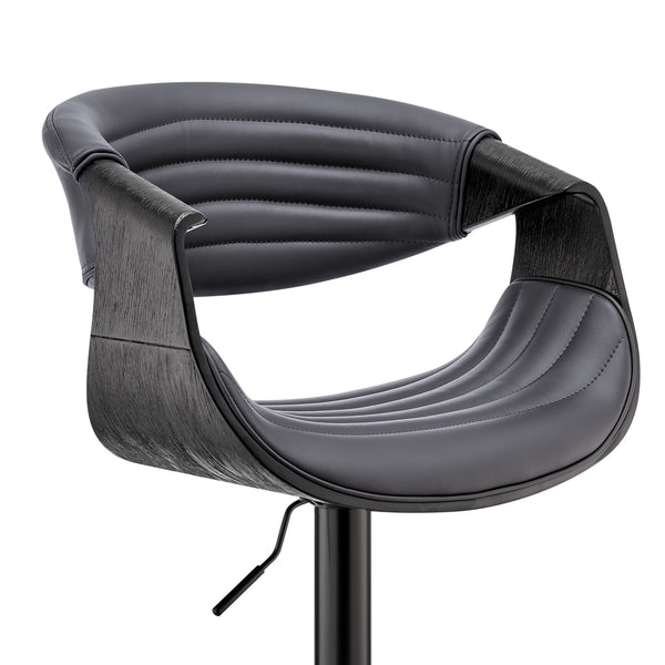 Homeroots Gray And Black Faux Leather Iron Swivel Low Back Adjustable Height Bar Chair   476781