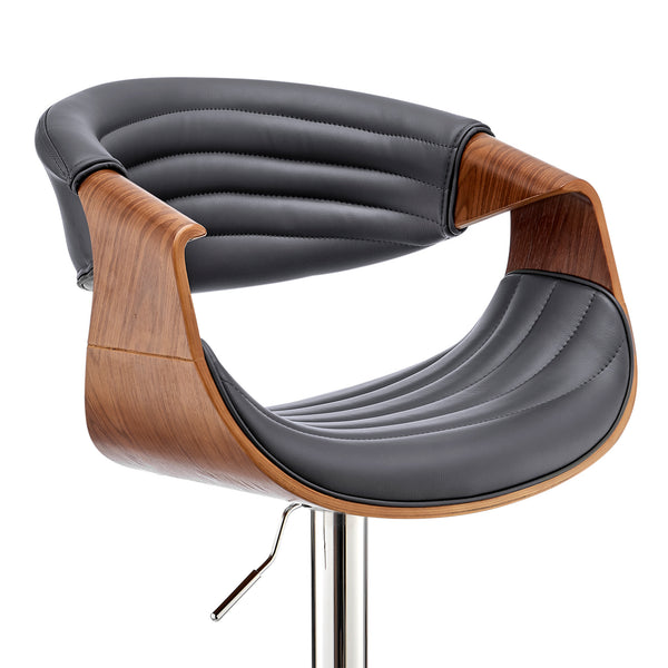 Homeroots 25" Gray And Silver Faux Leather And Iron Swivel Low Back Adjustable Height Bar Chair   476782