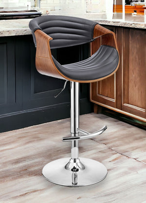 Homeroots 25" Gray And Silver Faux Leather And Iron Swivel Low Back Adjustable Height Bar Chair   476782