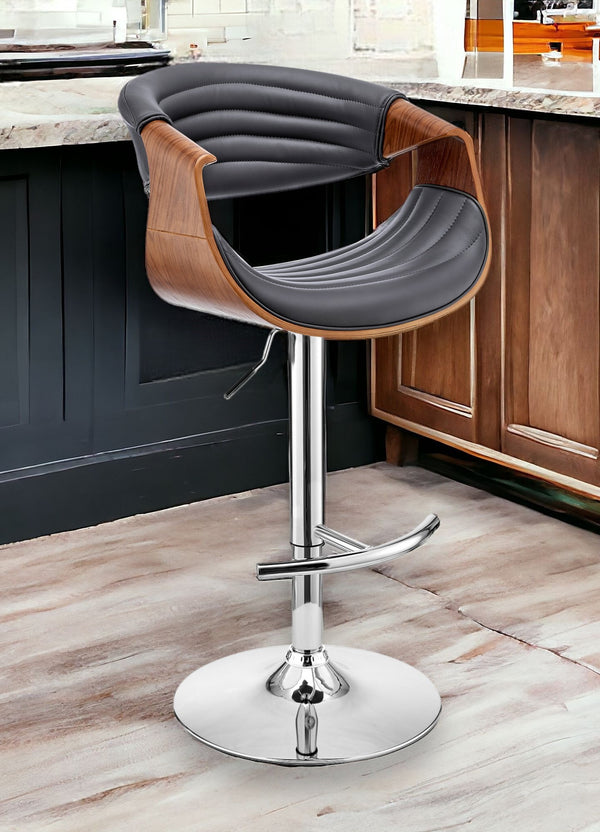Homeroots 25" Gray And Silver Faux Leather And Iron Swivel Low Back Adjustable Height Bar Chair   476782