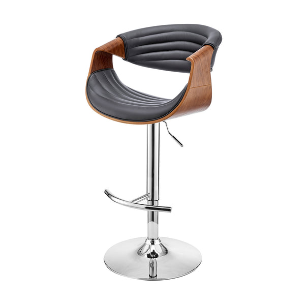 Homeroots 25" Gray And Silver Faux Leather And Iron Swivel Low Back Adjustable Height Bar Chair   476782