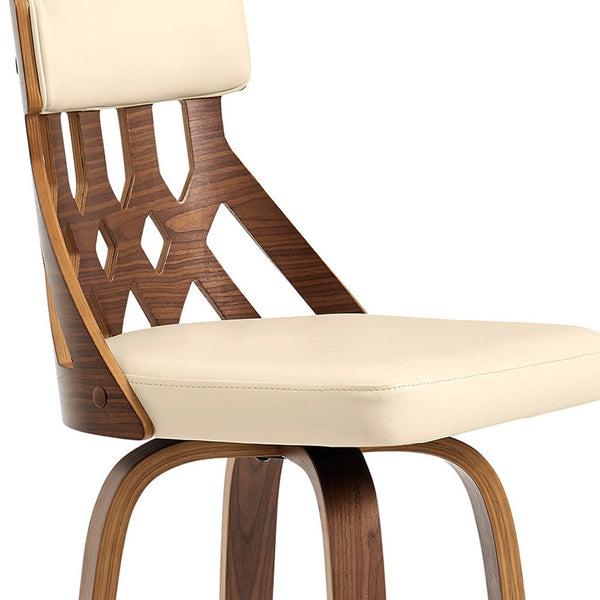 Homeroots 30" Cream And Brown Swivel Backless Bar Height Bar Chair   476784