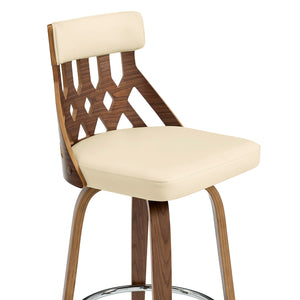 Homeroots 30" Cream And Brown Swivel Backless Bar Height Bar Chair   476784
