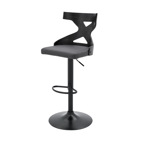 Homeroots 24" Gray And Black Iron Swivel Backless Adjustable Height Bar Chair   476789