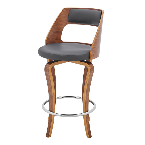 Homeroots 25" Gray And Brown Faux Leather Counter Height Swivel Bar Chair   476792