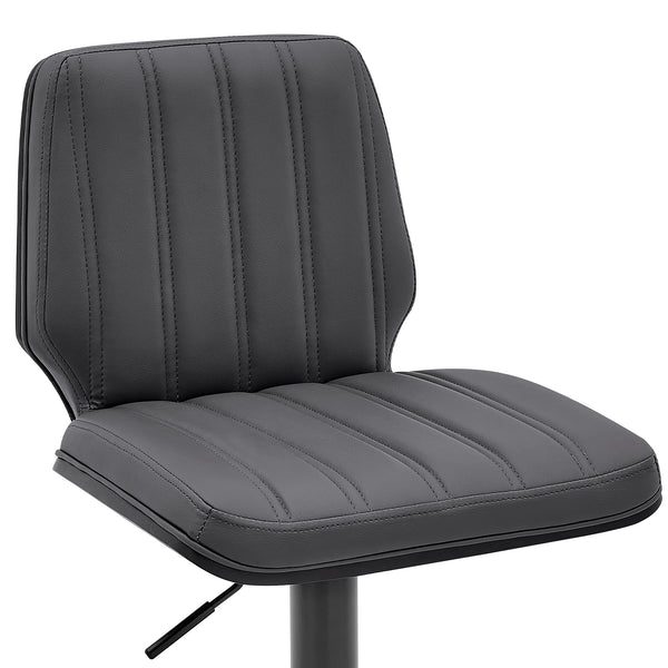 Homeroots 25" Gray And Black Faux Leather And Iron Swivel Adjustable Height Bar Chair   476794