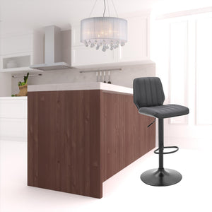 Homeroots 25" Gray And Black Faux Leather And Iron Swivel Adjustable Height Bar Chair   476794