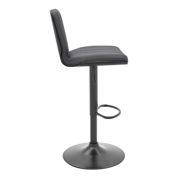Homeroots 25" Gray And Black Faux Leather And Iron Swivel Adjustable Height Bar Chair   476794