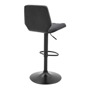 Homeroots 25" Gray And Black Faux Leather And Iron Swivel Adjustable Height Bar Chair   476794