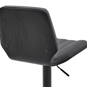 Homeroots 25" Gray And Black Faux Leather And Iron Swivel Adjustable Height Bar Chair   476794