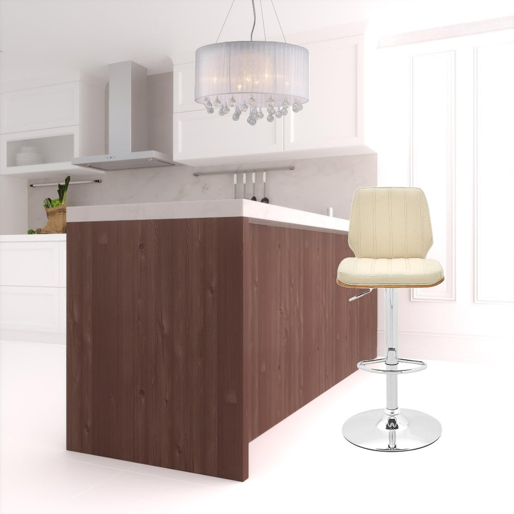 HomeRoots 25" Cream Faux Leather Swivel Bar Chair with Adjustable Height & Chrome Base for Modern Spaces 476795