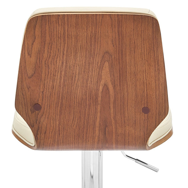 HomeRoots 25" Cream Faux Leather Swivel Bar Chair with Adjustable Height & Chrome Base for Modern Spaces 476795