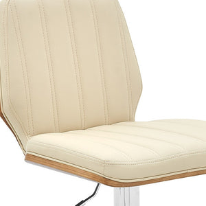 HomeRoots 25" Cream Faux Leather Swivel Bar Chair with Adjustable Height & Chrome Base for Modern Spaces 476795