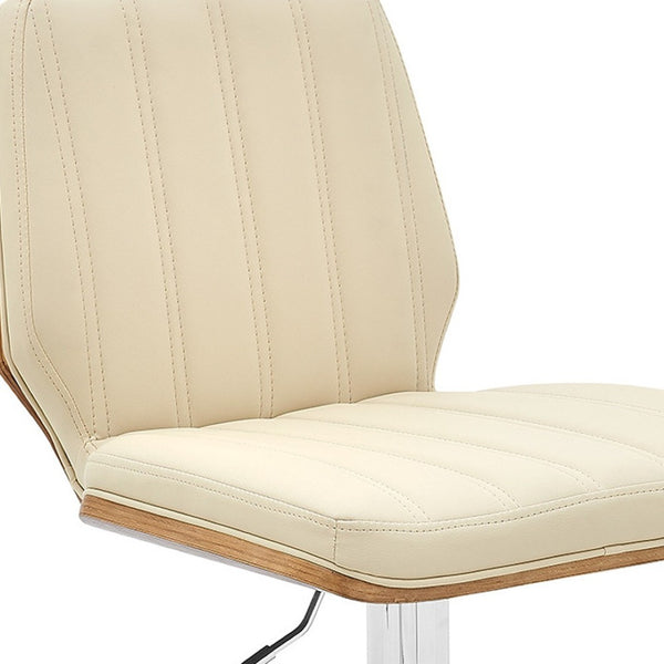 HomeRoots 25" Cream Faux Leather Swivel Bar Chair with Adjustable Height & Chrome Base for Modern Spaces 476795