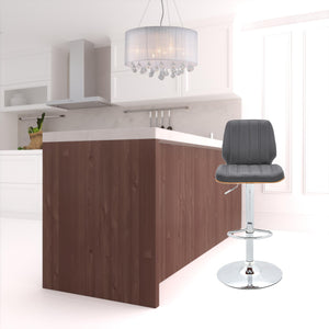 Homeroots 25" Gray And Brown Faux Leather Swivel Adjustable Height Bar Chair   476796