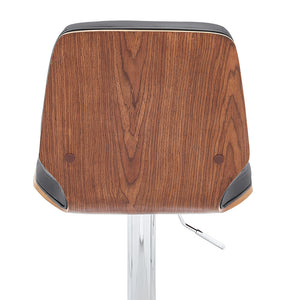 Homeroots 25" Gray And Brown Faux Leather Swivel Adjustable Height Bar Chair   476796