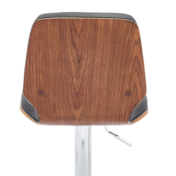 Homeroots 25" Gray And Brown Faux Leather Swivel Adjustable Height Bar Chair   476796