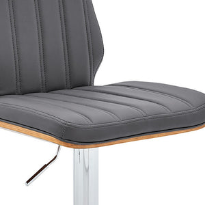 Homeroots 25" Gray And Brown Faux Leather Swivel Adjustable Height Bar Chair   476796