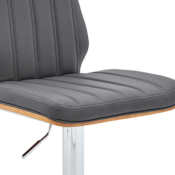 Homeroots 25" Gray And Brown Faux Leather Swivel Adjustable Height Bar Chair   476796