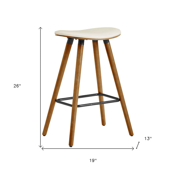 Homeroots 26" Cream And Brown Backless Counter Height Bar Chair   476798