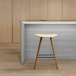 Homeroots 26" Cream And Brown Backless Counter Height Bar Chair   476798