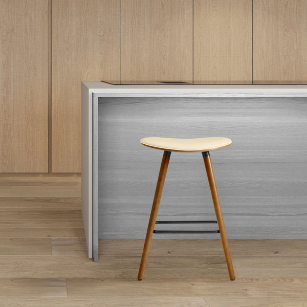 Homeroots 26" Cream And Brown Backless Counter Height Bar Chair   476798