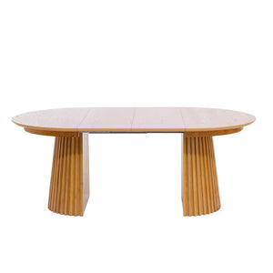 English Elm 47"-78" Extendable Round Oval Dining Table Fluted Pedestal Seats 8 Mid Century N768P399828N_N768P399829N