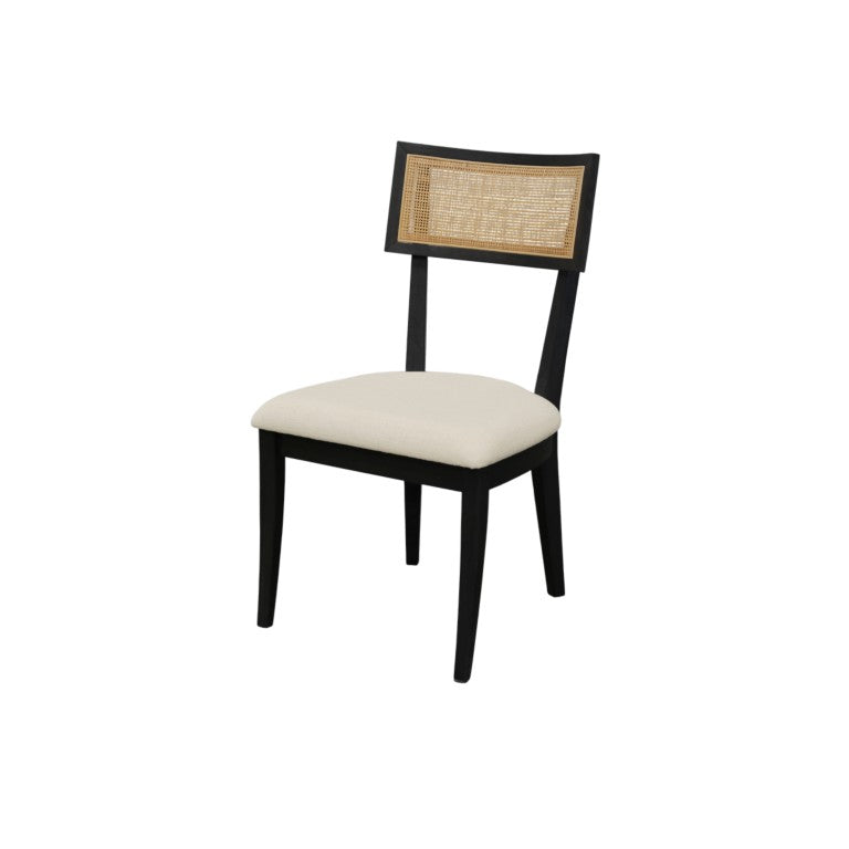 Alpine Furniture Oscar Side Chairs Set Of 2 – Black Rubberwood Frame, Woven Cane Back & Plush Upholstered Seats For Dining And Accents 4768-02