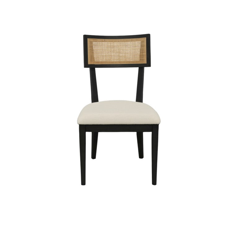 Alpine Furniture Oscar Side Chairs Set Of 2 – Black Rubberwood Frame, Woven Cane Back & Plush Upholstered Seats For Dining And Accents 4768-02