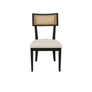 Alpine Furniture Oscar Side Chairs Set Of 2 – Black Rubberwood Frame, Woven Cane Back & Plush Upholstered Seats For Dining And Accents 4768-02