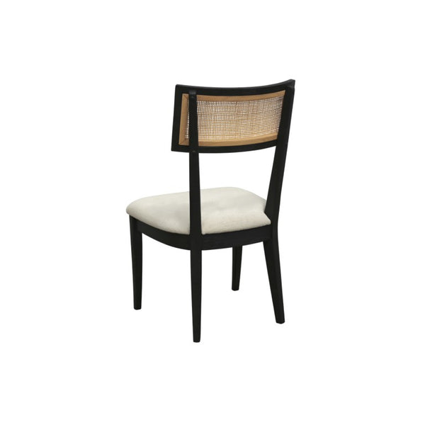 Alpine Furniture Oscar Side Chairs Set Of 2 – Black Rubberwood Frame, Woven Cane Back & Plush Upholstered Seats For Dining And Accents 4768-02