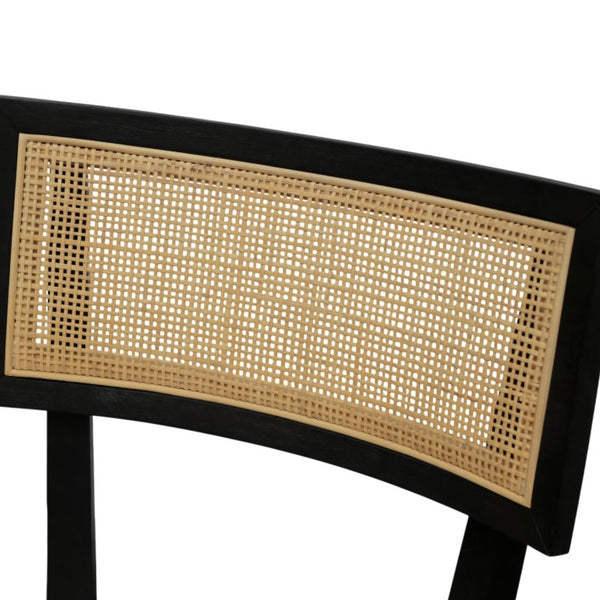 Alpine Furniture Oscar Side Chairs Set Of 2 – Black Rubberwood Frame, Woven Cane Back & Plush Upholstered Seats For Dining And Accents 4768-02
