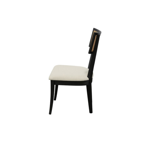 Alpine Furniture Oscar Side Chairs Set Of 2 – Black Rubberwood Frame, Woven Cane Back & Plush Upholstered Seats For Dining And Accents 4768-02
